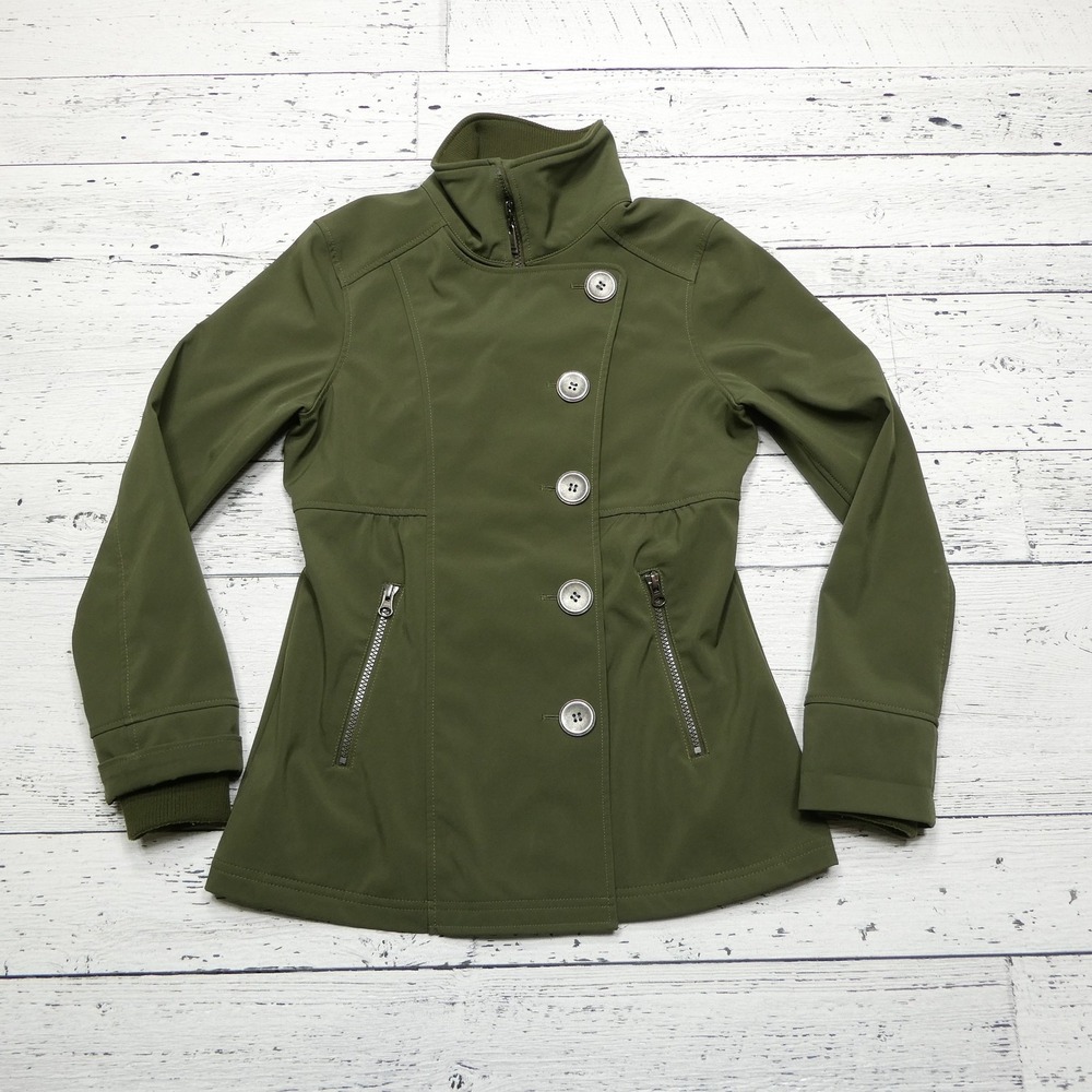 Prana Jacket Womens XS Green‎ W2MART114 Asymmetrical Button Outdoor Stretch Coat